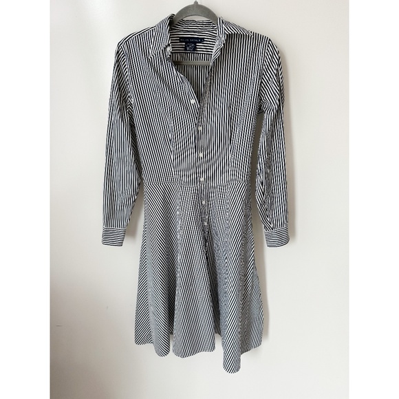 Ralph Lauren Dresses & Skirts - Ralph Lauren Blue White Stripe Long Sleeve Shirt Dress 8